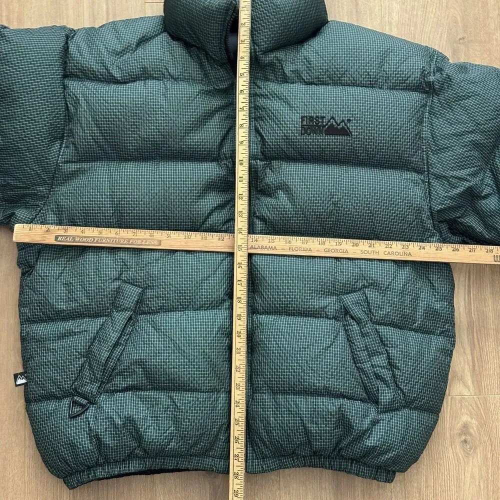 Vintage 90s First Down Men XL Duck Down Puffer Coat Reversible Green Black